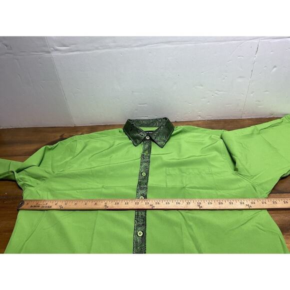 Barry Wang Green Paisley Long Sleeve Mens Shirt Button Party Business Shirt - Picture 8 of 9